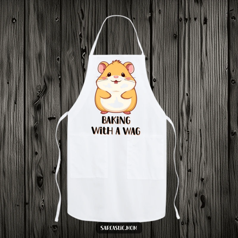 Funny hamster mom apron featuring a cute hamster mother doing a tiny chin wag, ideal for humorous and charming cooking.