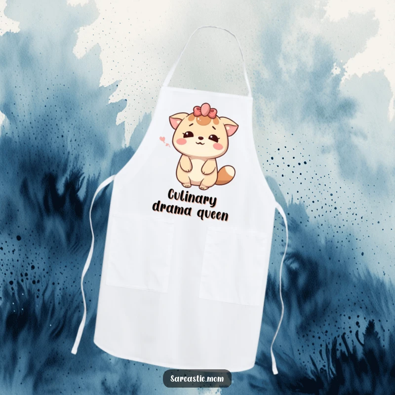 Funny Kawaii Mom Sigh Apron: A cute mother animal character sighing dramatically with a smile. Perfect for the humorous cook.