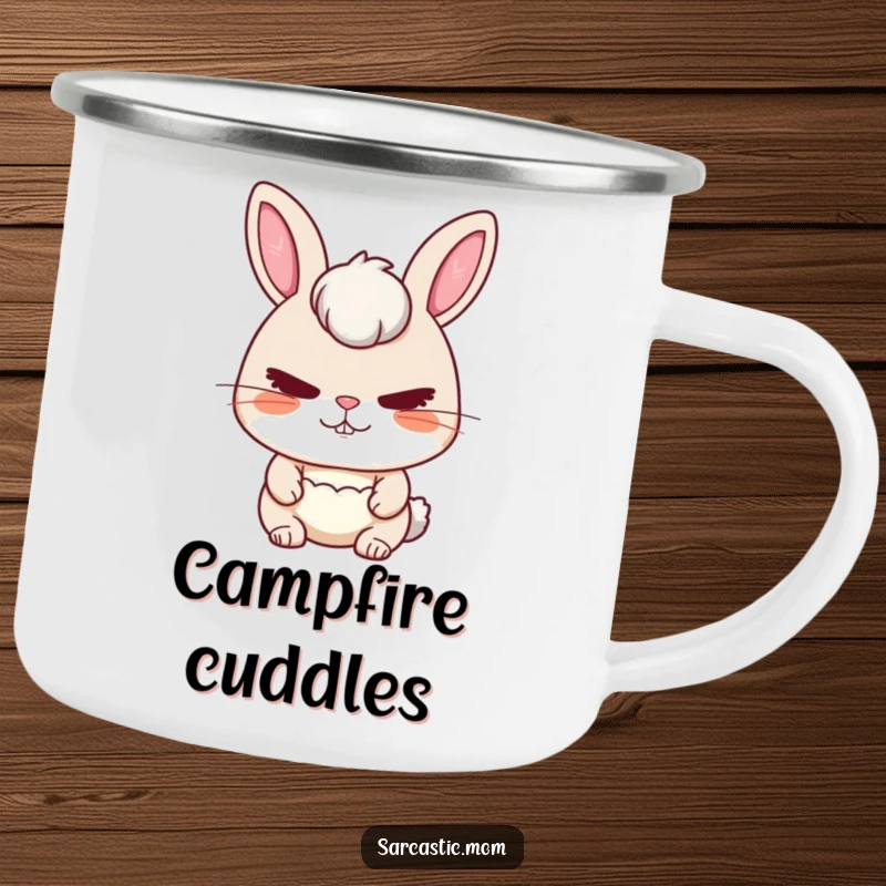 Funny Rabbit Mom Camping Mug with a stern yet loving rabbit mom, perfect for outdoor enthusiasts.