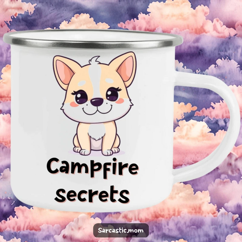 Funny Dog Mom Camping Mug featuring a dog mom with a knowing smirk, suitable for camping and outdoor activities.
