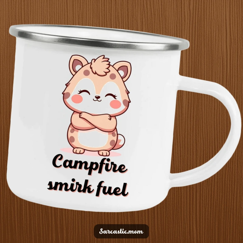 Funny Kawaii mother animal camping mug, with arms crossed and a smirk, perfect for outdoor authority and humor, a rugged funny gift.