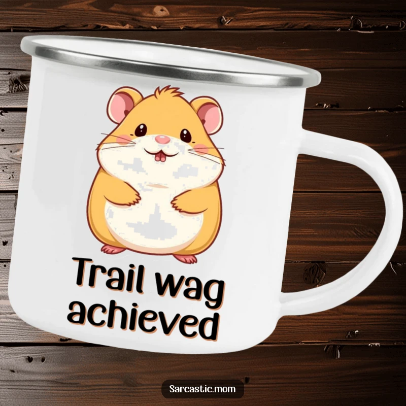 Funny hamster mom camping mug featuring a cute hamster mother with a tiny chin wag, perfect for outdoor humor.