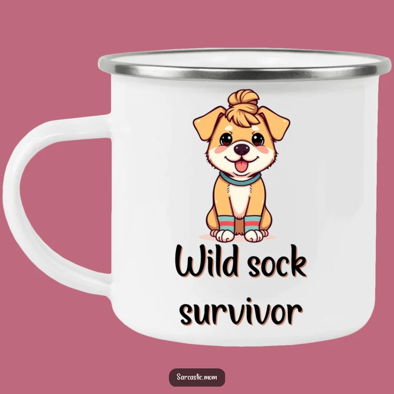 Funny Dog Mom Camping Mug - Messy Bun & Mismatched Socks Outdoor Fun