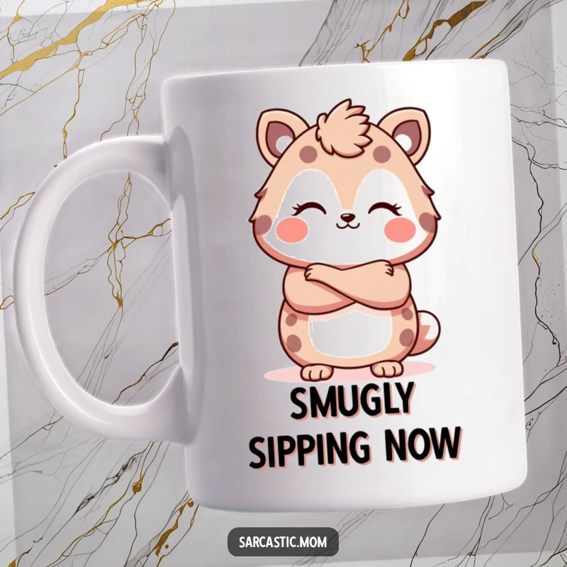 Funny Kawaii mother animal mug, with arms crossed and a smirk, representing a mother's knowing and sassy attitude, a great funny gift.