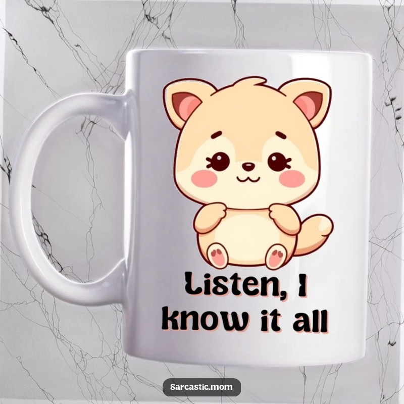 Funny Kawaii Mom animal mug, dishing out sarcastic advice with a knowing smirk, perfect for coffee lovers.