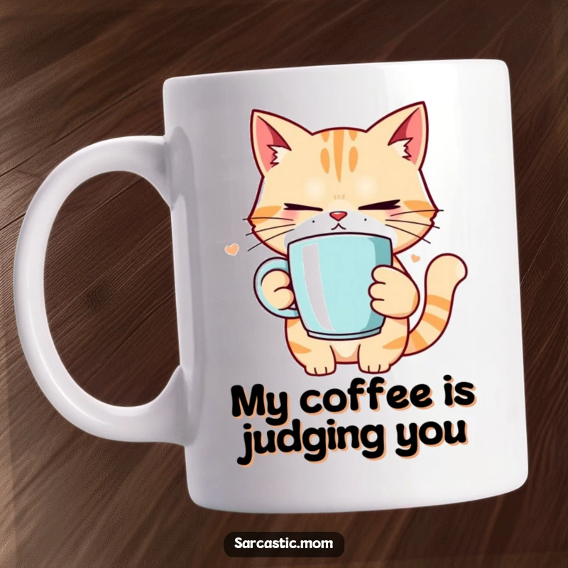 Funny cat mom rolling her eyes with a coffee mug, embodying tired mom life. A perfect humorous gift.