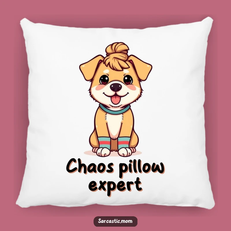 Funny Dog Mom Pillow - Cozy Messy Bun & Mismatched Socks Accent