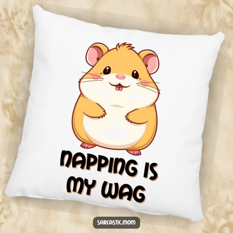 Funny hamster mom pillow with a cute hamster mother doing a tiny chin wag, offering soft comfort and humorous decor.