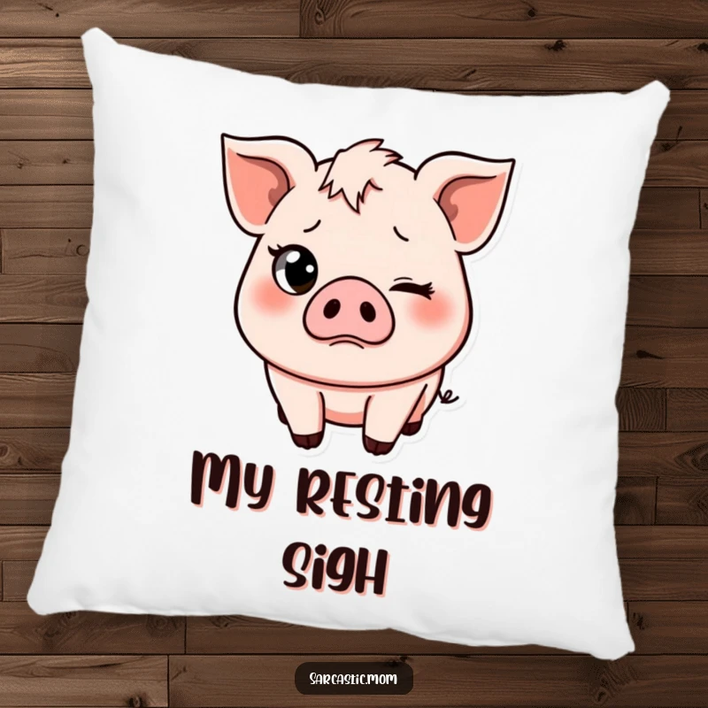Funny and soft pillow featuring a pig mom character with a distinct eye-roll and slight frown. Perfect for adding comfort and humor.