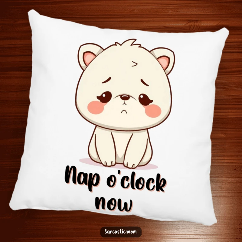 Funny Kawaii Mom animal pillow, featuring a comforting, knowing, exhausted smile, perfect for relaxation.