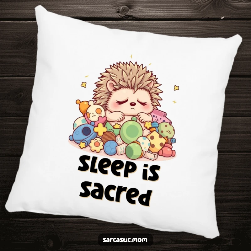 Funny grumpy hedgehog mom sleep pillow, decorative and soft, bringing humorous mom vibes to the bedroom.