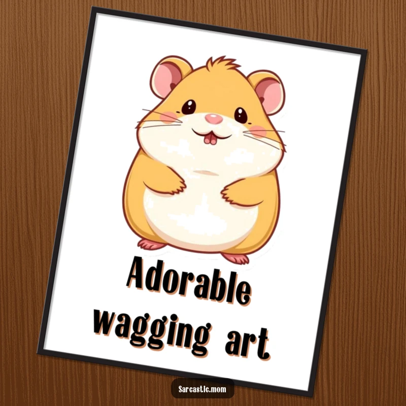 Funny hamster mom digital art print of a cute hamster mother with a tiny chin wag, perfect for humorous decor.