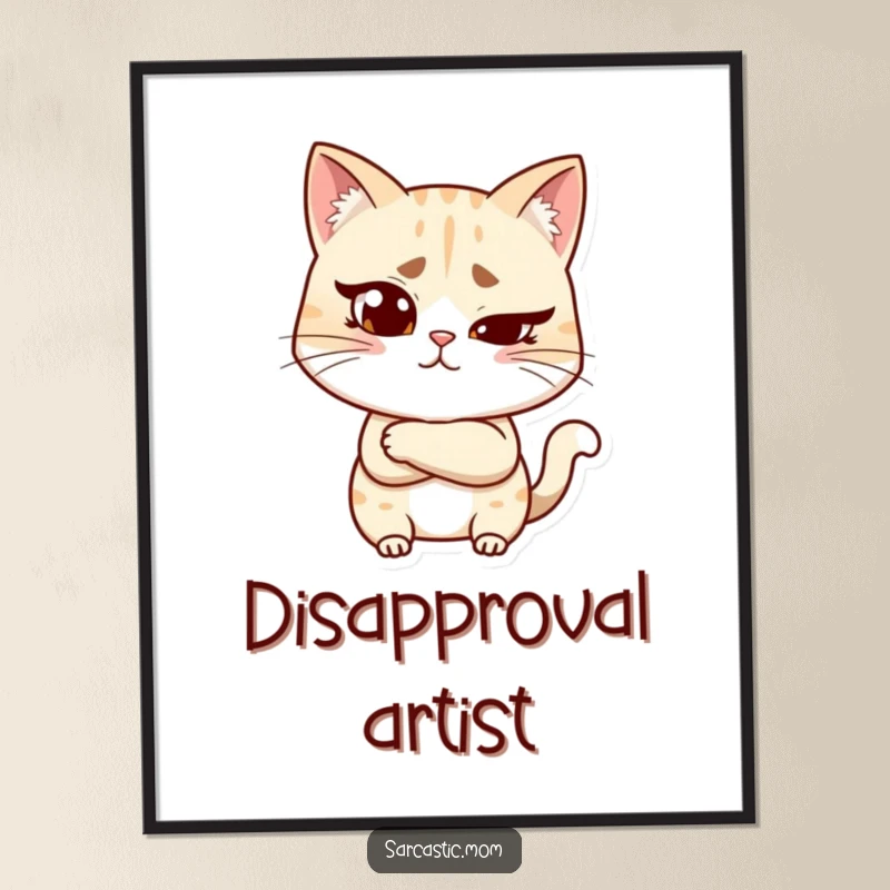 Funny cat mom digital art print of a woman with a raised eyebrow and crossed arms, perfect for instant judgmental and humorous decoration.