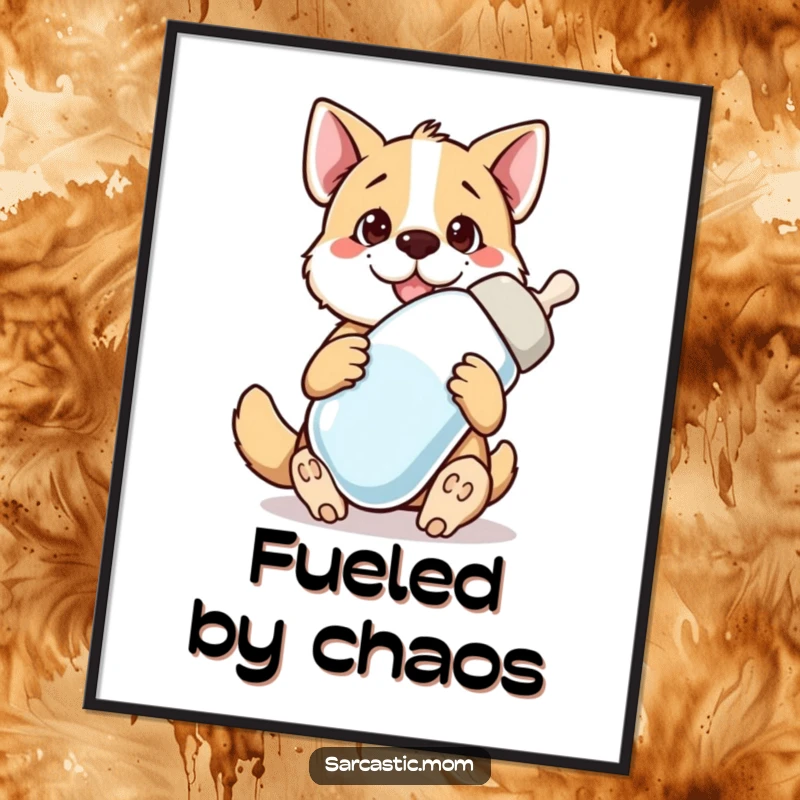 Funny dog mom giant baby bottle printable art, for instant humorous decor, perfect for any dog lover's home.