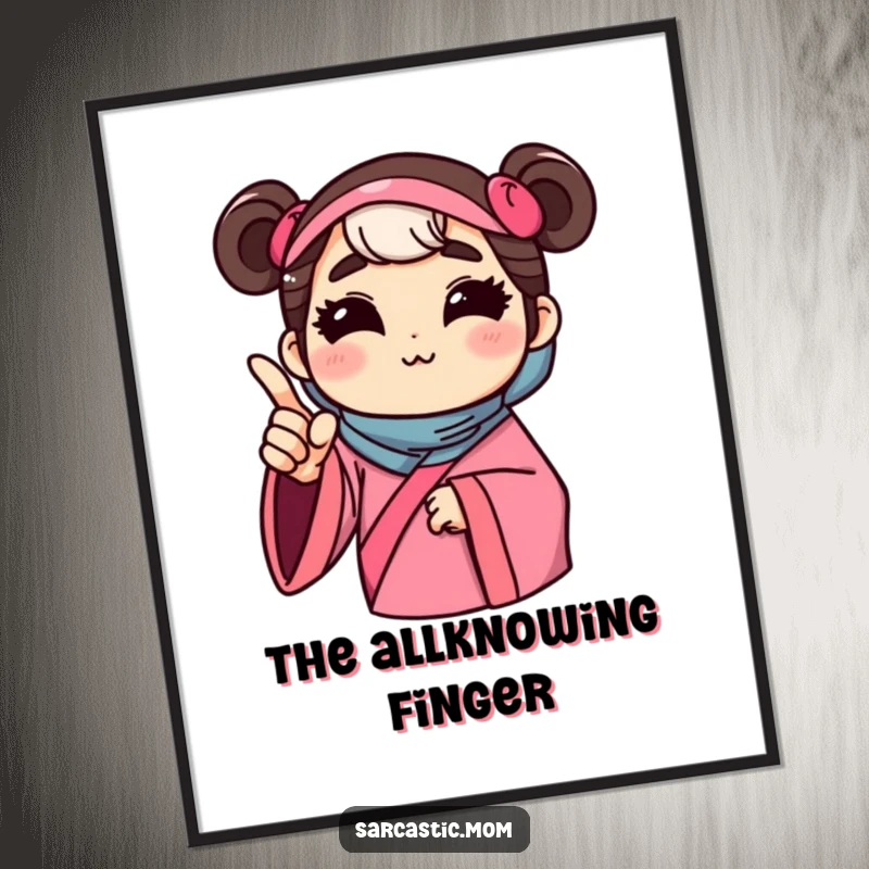 Funny digital art print of a mother figure offering unsolicited advice with a pointed finger, humorously depicting decisive maternal guidance.