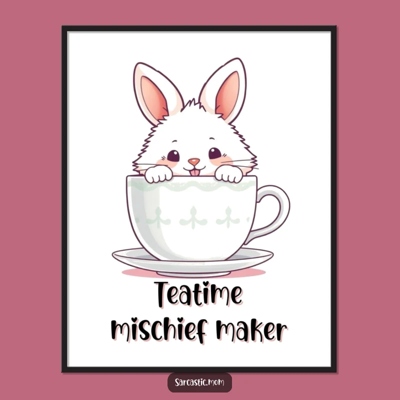 Funny Bunny Tea Digital Art - Mischievous Peek, Instant Download Gift!