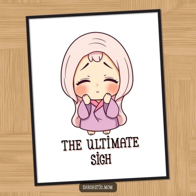 Funny digital art print of a mother figure sighing and rolling her eyes, humorously depicting parental patience and expressive exasperation.