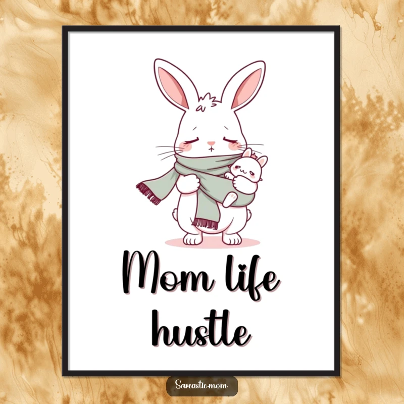 Funny bunny mom baby sling scarf printable art, for instant humorous decor, perfect for any mom’s space.