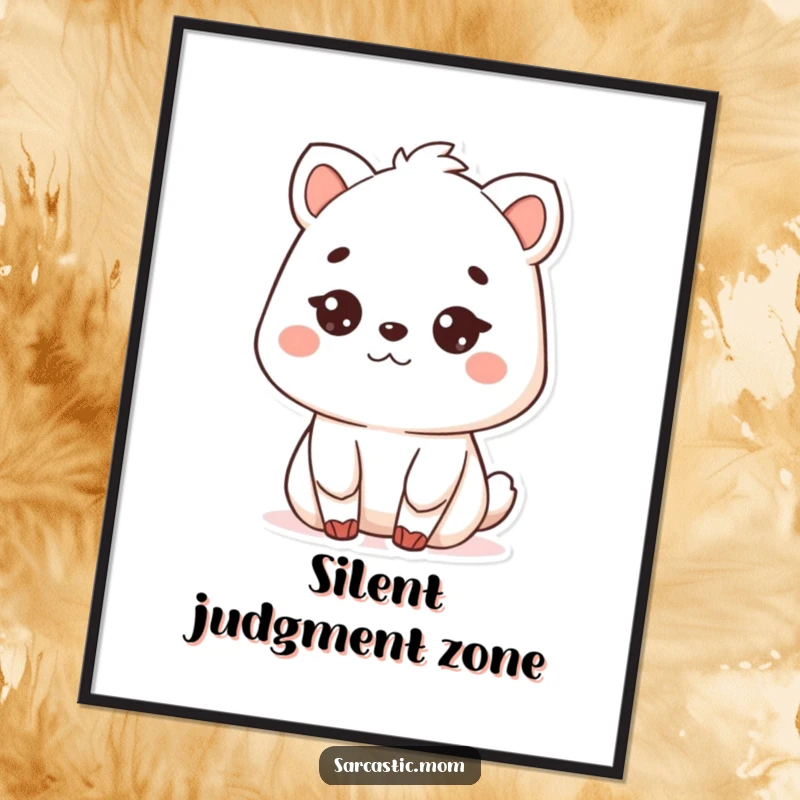 Funny Kawaii mother animal digital art print, capturing a deadpan stare, perfect for instant humorous decor, a great funny gift.