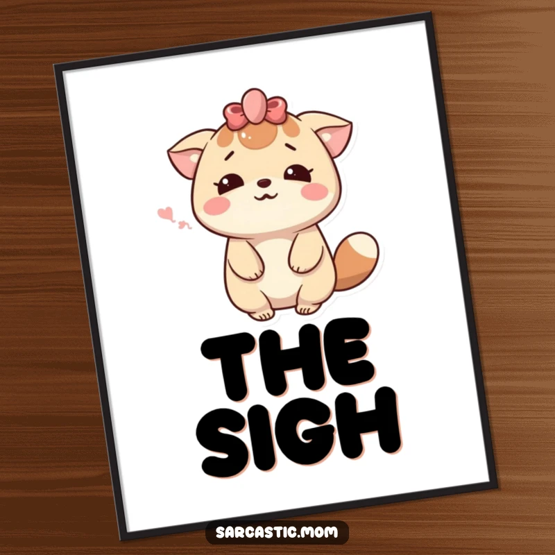 Funny Kawaii Mom Sigh Digital Art Print: A cute mother animal character conveying dramatic resignation with a humorous smile.