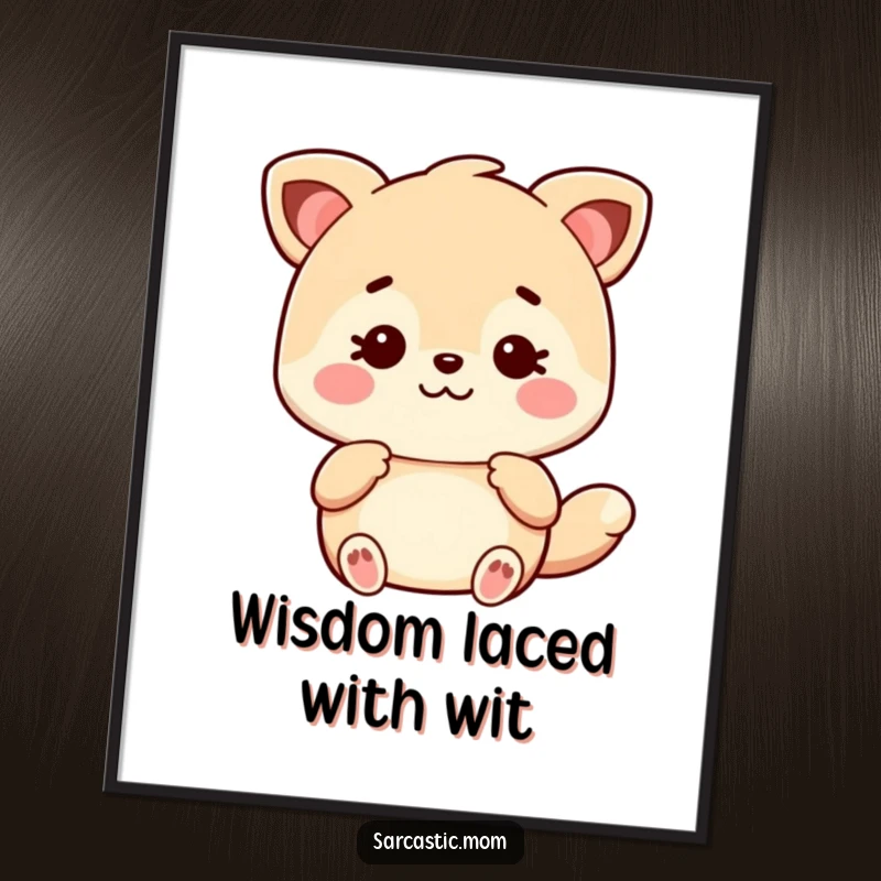 Funny Kawaii Mom animal digital art print, illustrating sarcastic advice with charming graphics, ready to be framed.