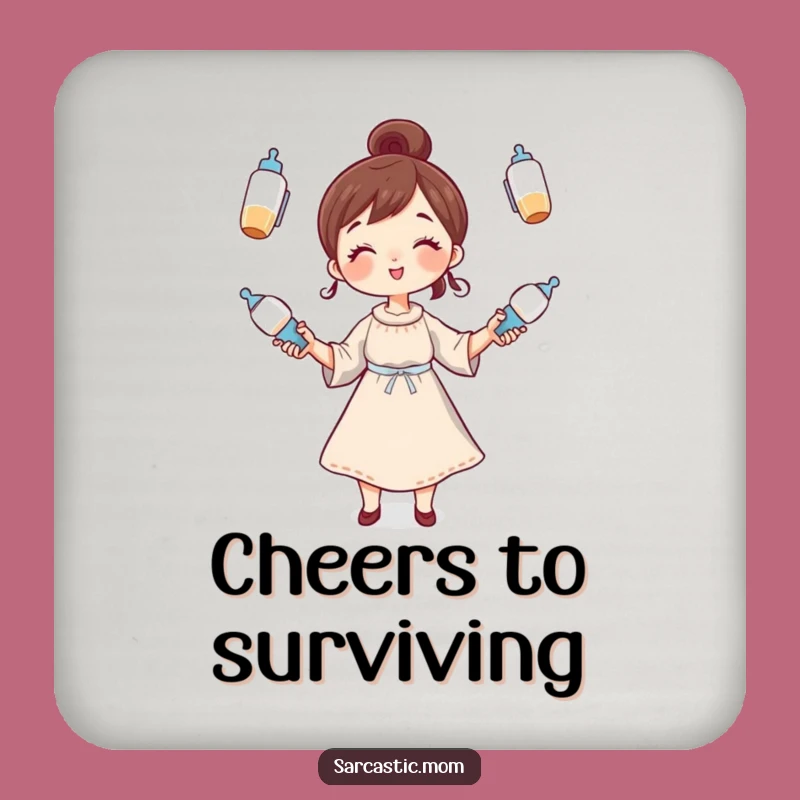 Funny Mom Drink Coasters: Whimsical Juggling Parent Protection for Surfaces