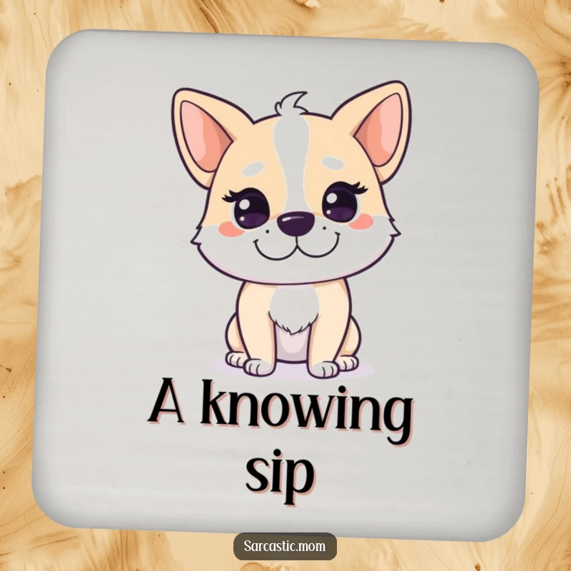 Funny Dog Mom Coaster featuring a dog mom with a knowing smirk, perfect for protecting surfaces with humor.