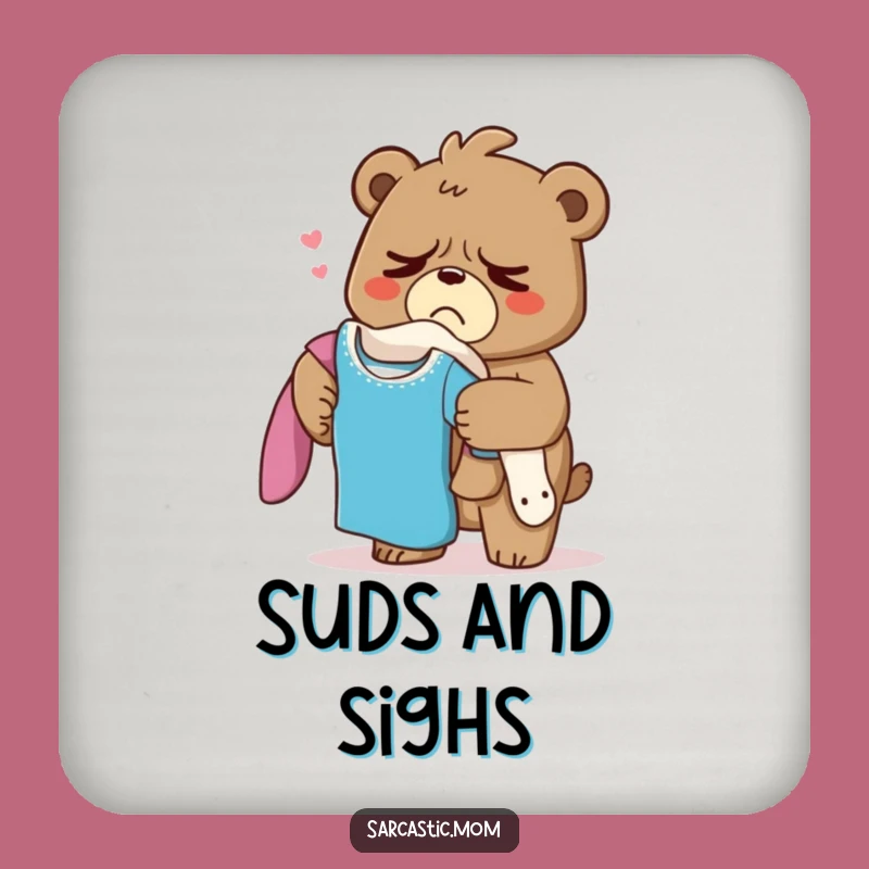 Funny Grumpy Bear Mom Drink Coaster: Protect Surfaces with a Sigh