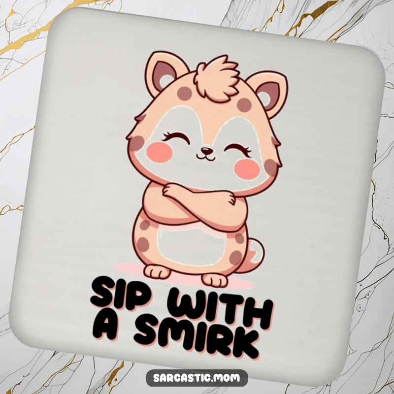 Funny Kawaii mother animal drink coasters, with arms crossed and a smirk, adding sassy authority, a wonderful funny gift.