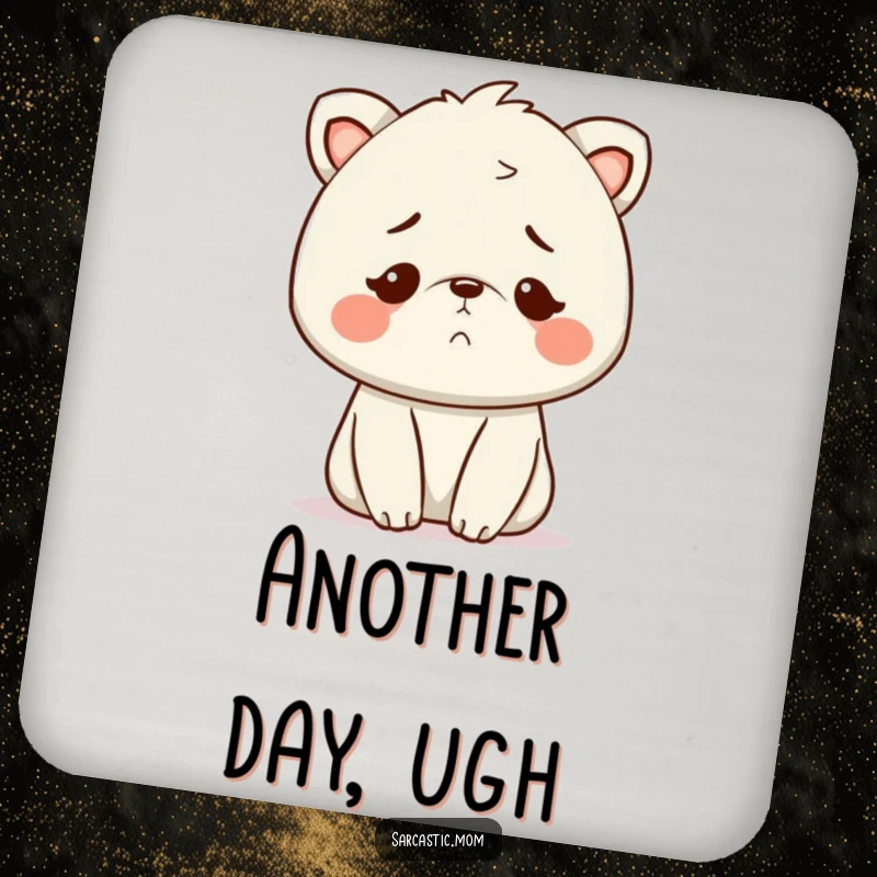 Funny Kawaii Mom animal coaster, featuring a knowing, exhausted smile, perfect for protecting furniture.