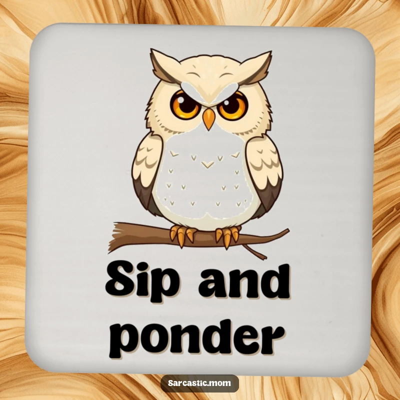 Funny Owl Mom Coaster: A wise owl mom gives a pointed stare from her perch.