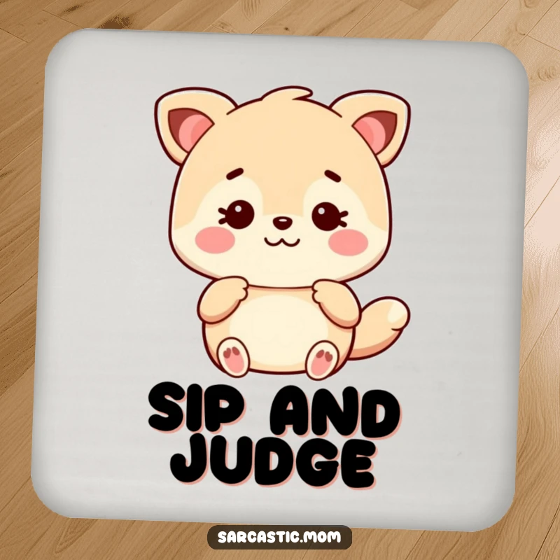 Funny Kawaii Mom animal coaster, offering protection with a sarcastic wink, perfect for tabletops.