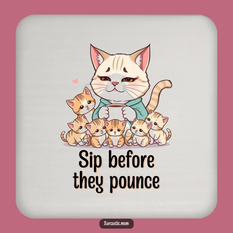 Funny Weary Cat Mom Drink Coaster: Protect Surfaces with Feline Flair