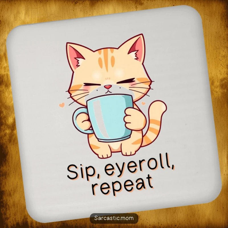 Funny cat mom rolling eyes drink coaster, protecting furniture with a humorous and relatable mom expression.