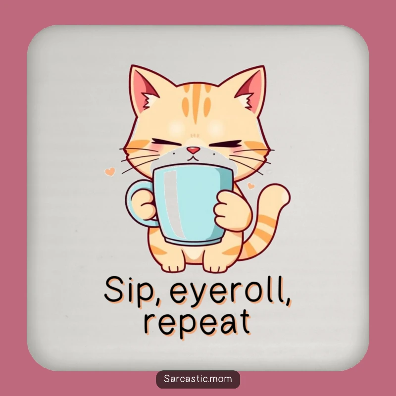 Funny Cat Mom Rolling Eyes Drink Coasters - Protect Surfaces with Hilarious Charm