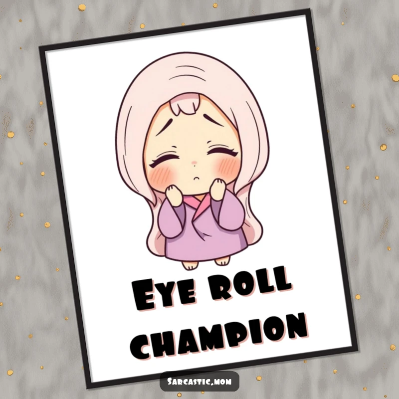 Funny poster of a mother figure sighing and rolling her eyes, humorously depicting parental exasperation and relatable mom moments.