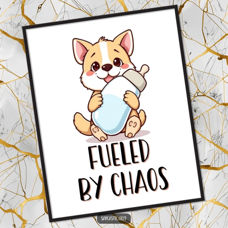 Funny dog mom giant baby bottle poster art, depicting the humorous and loving aspects of caring for pets.