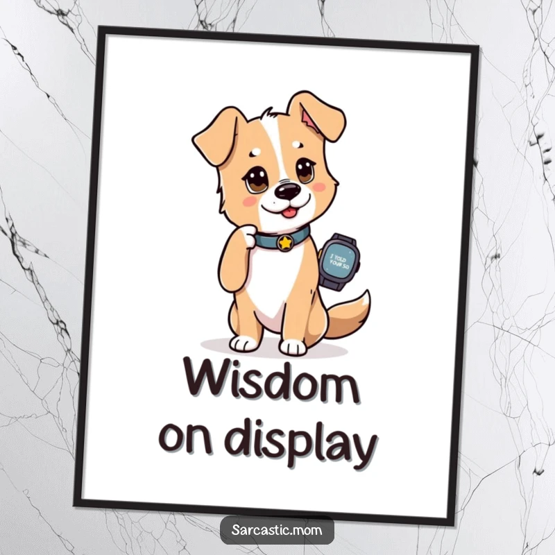 Funny Dog Mom Poster, artfully capturing a dog mom tapping her watch with a smug 'I told you so' expression, symbolizing intuition.