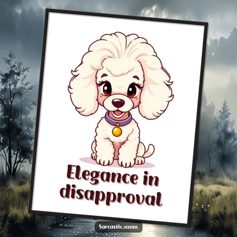 Funny poster of a poodle mom with perfectly styled hair, depicted in a moment of classic, unimpressed judgment.