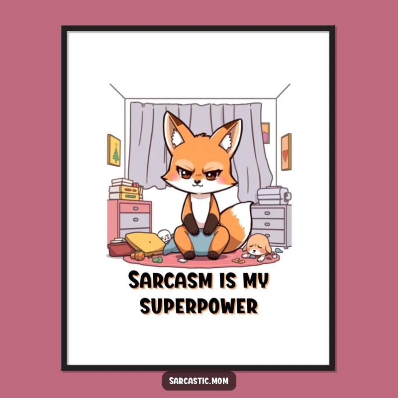 Funny Sarcastic Fox Mom Poster: Dramatic Eye-Roll Art for Your Wall