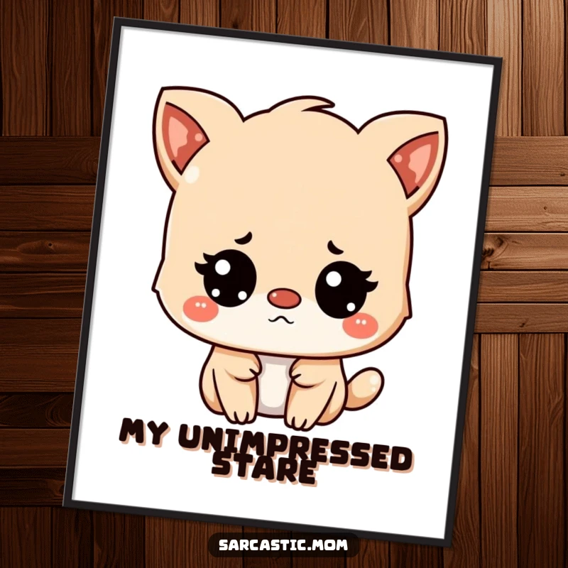 Funny Kawaii mother animal character looking unimpressed but amused, humorous wall art on a poster.