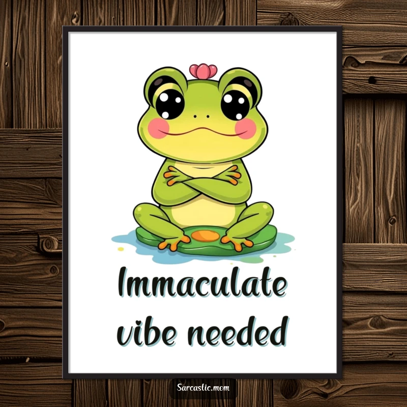 Funny Frog Mom Poster: A judgmental frog mom with crossed arms glares at a messy, splattered lily pad.