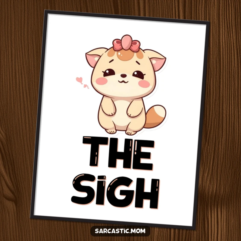 Funny Kawaii Mom Sigh Poster: A cute cartoon mother animal conveying dramatic resignation with a humorous, gentle smile.