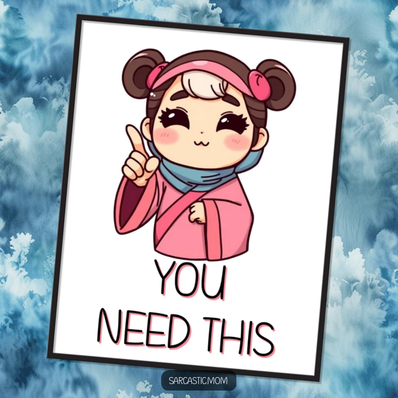 Funny poster of a mother figure offering unsolicited advice with a pointed finger, humorously depicting decisive maternal guidance.