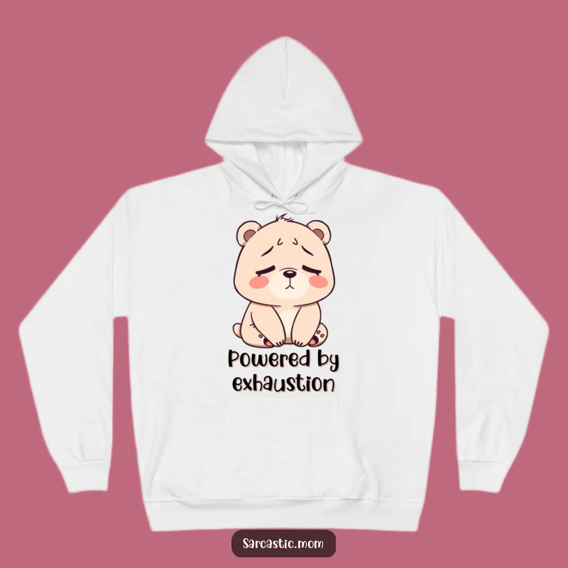 Cozy Funny Bear Mom Tired Sigh Hoodie: Snuggle Up in Mom Fatigue