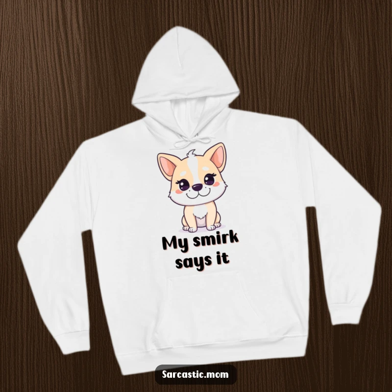 Funny Dog Mom Hoodie featuring a dog mom character with a mischievous smirk, designed for comfort and style.