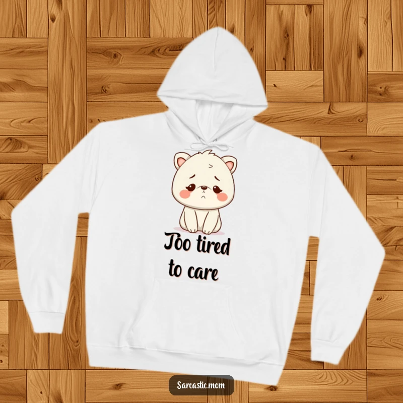 Funny Kawaii Mom animal hoodie, featuring a knowing, exhausted smile, ideal for relaxed days and warm embraces.