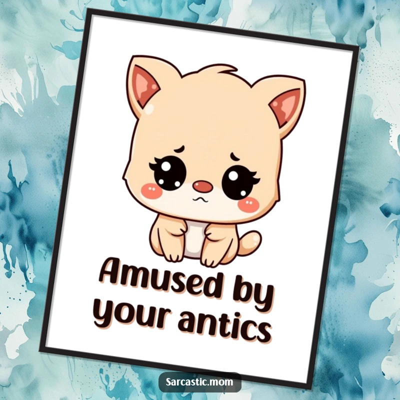 Funny Free Printable Wall Art of a Kawaii mother animal character with an unimpressed facial expression but a spark of amusement. Downloadable art.