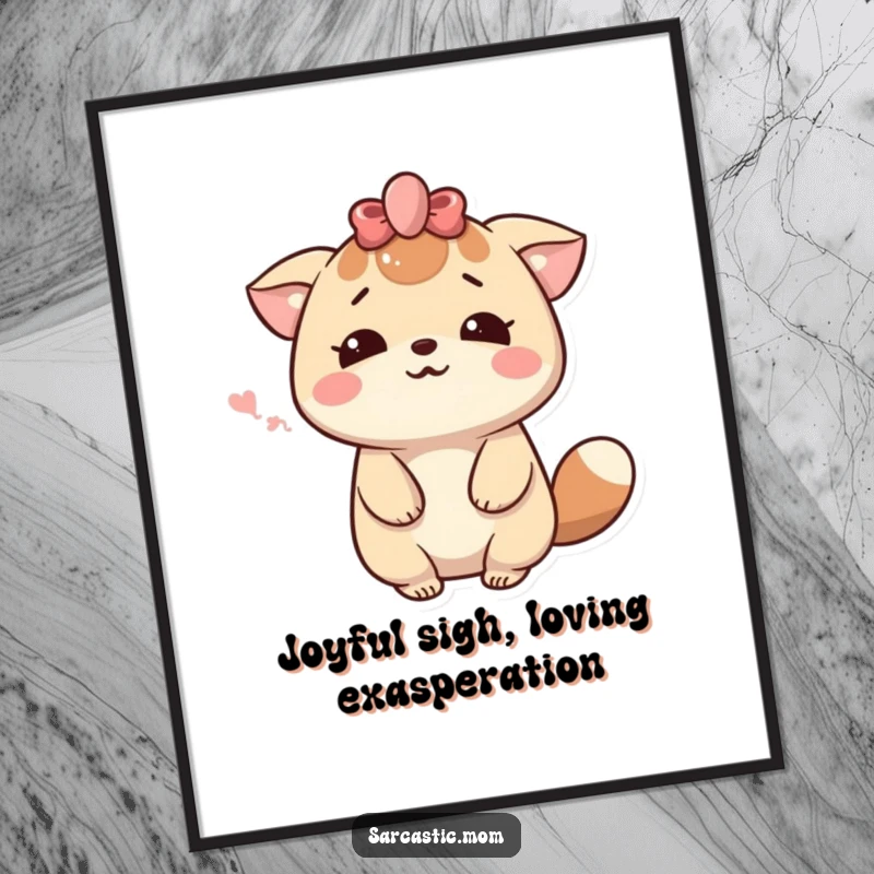 Funny Free Printable Wall Art: A Kawaii mother animal character sighs dramatically but maintains a sweet, loving smile.