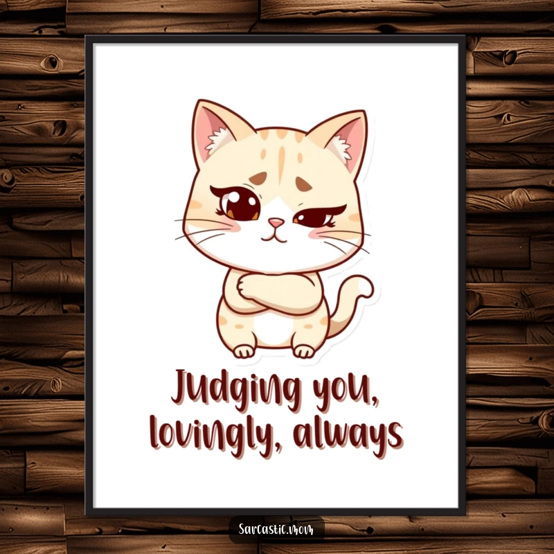 Funny Free Printable Wall Art: A cat mom character with a judgmental raised eyebrow and crossed arms, overseeing the room.